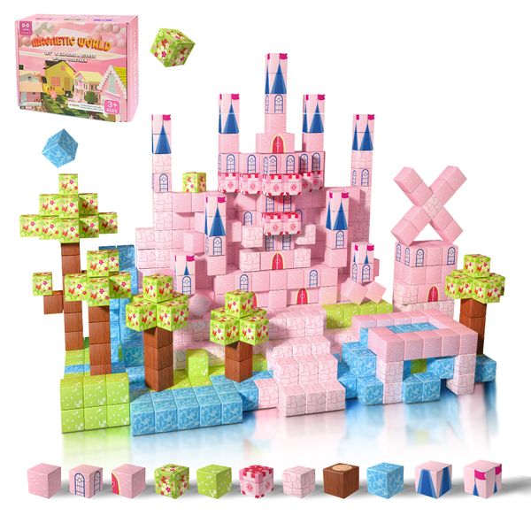 DIY magnetic building blocks - Pink castle set of 48 pieces