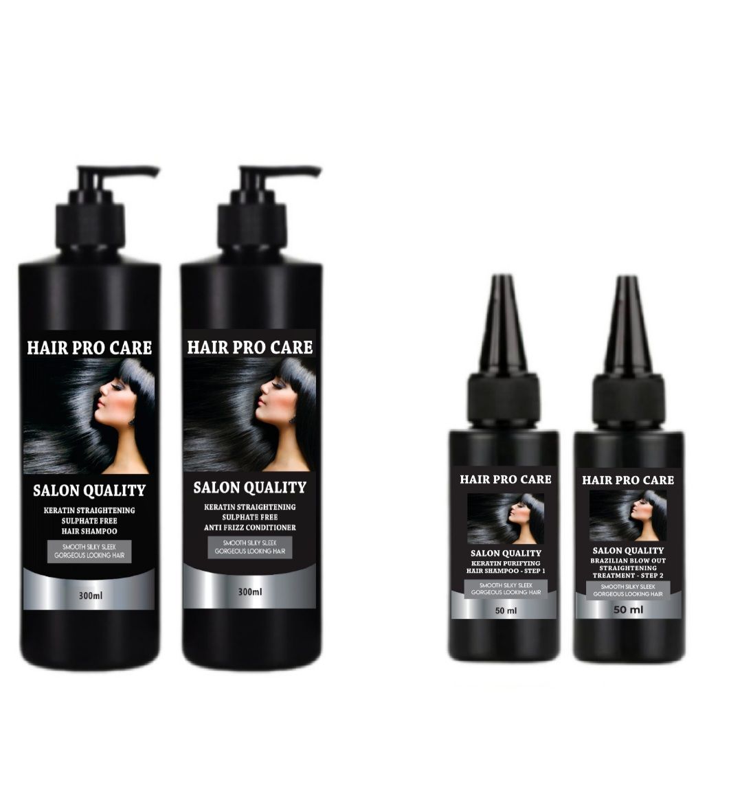 Hair Pro Care Keratin Hair Shampoo, Conditioner 300ml & Brazilian 50ml Set