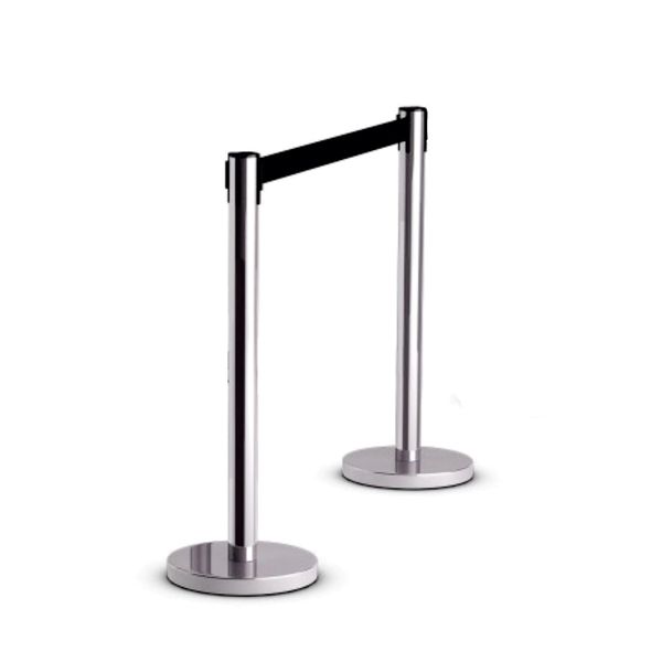 Parrot Products Retractable Chrome Queue Barrier with Black Belt 910x320mm
