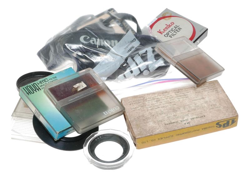 Vintage camera filters and strap accessories