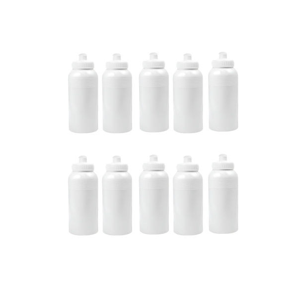 Sports Water Bottles - Leakproof and Reusable - 500ml - White - 10 Pack