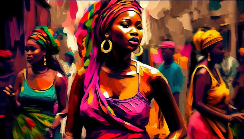 Canvas Wall Art - Strong Women In the Street Colourful Painting