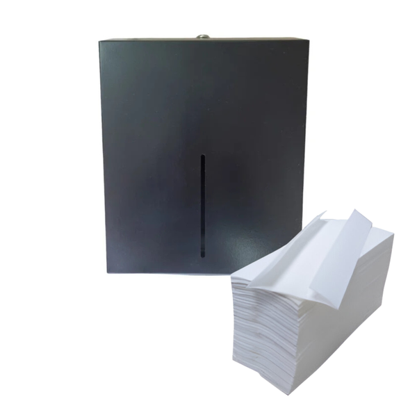 C-Fold Paper Towel Dispenser with 2000 C-Fold Paper - Black Mild Steel