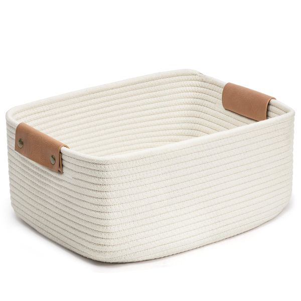 Rectangle Cotton Rope Woven Basket with Handles for Books