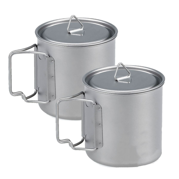 2 Pack 300ml S. Steel Folding Handle Camping Mug with Lid
