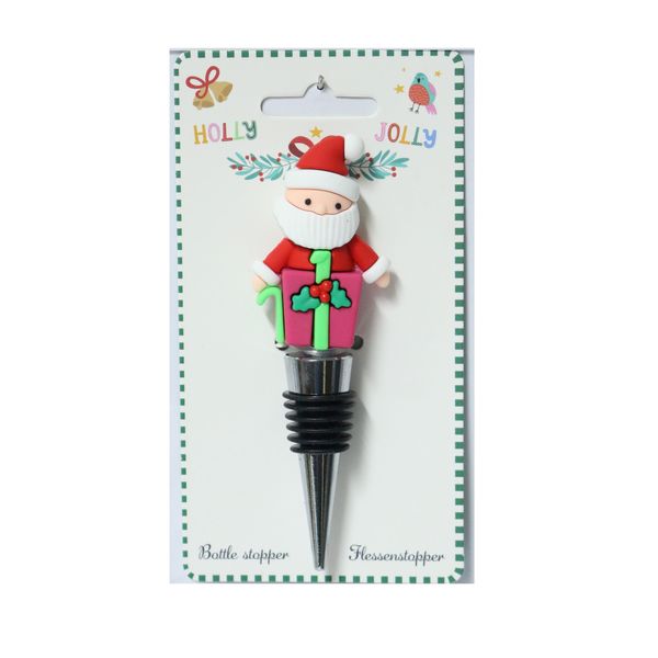 Christmas Themed Bottle Stopper - Santa With Present, Size 3.0×2.0×12.0 cm