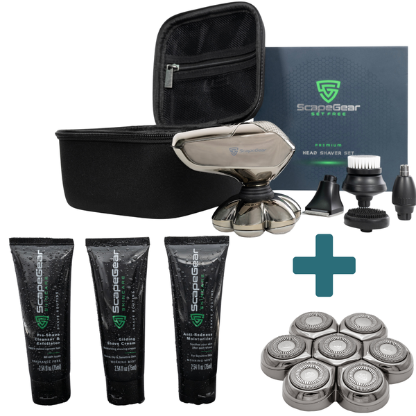 ScapeGear Premium Head Shaver + Shaving Routine + Extra Replacement Blade