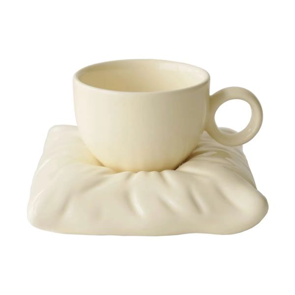 INS Cushion Shape Ceramic Coffee Set Teacup &amp; Saucer with Spoon