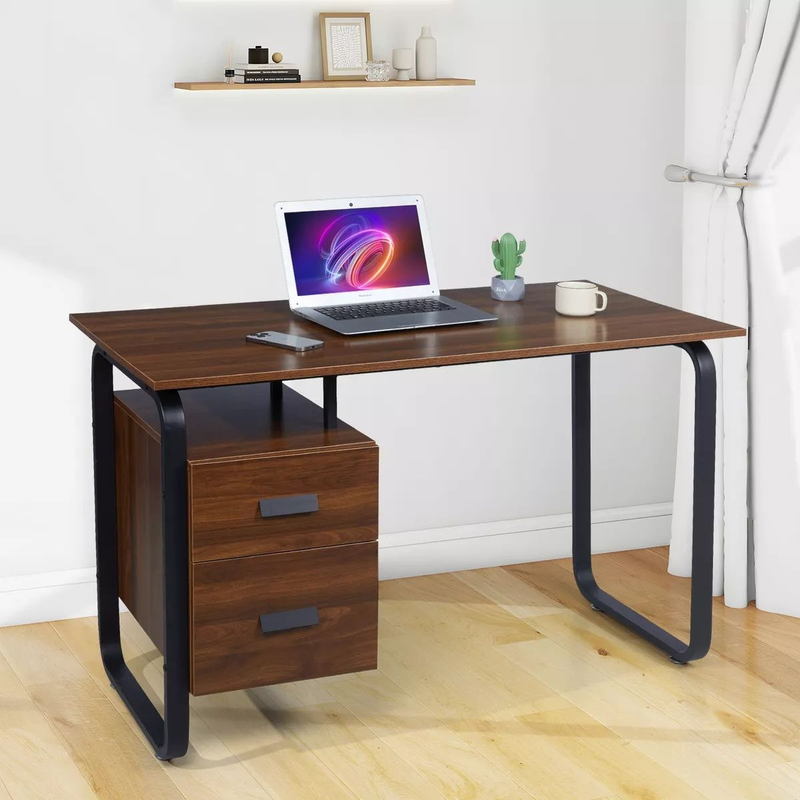 Computer Desk,PC Desk Retro Classic C,Computer Table with 2 Drawer - Brown