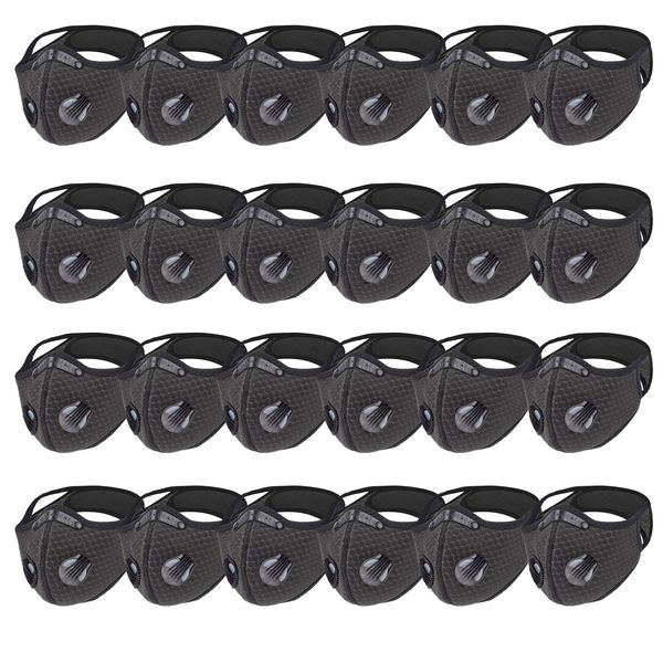 Double Valve Reusable Sports Face Mask with Hook &amp; Loop Straps - Black - 50 Pack