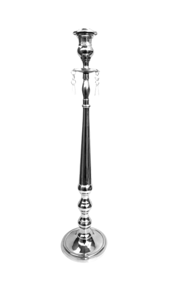 Single Silver Candle Holder with Hanging Crystals