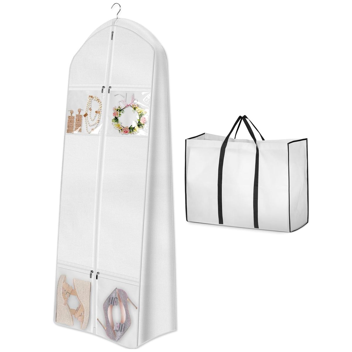 Portable Wedding Dress Garment Bag with Bride Tote Bag Gusseted Dress Bags