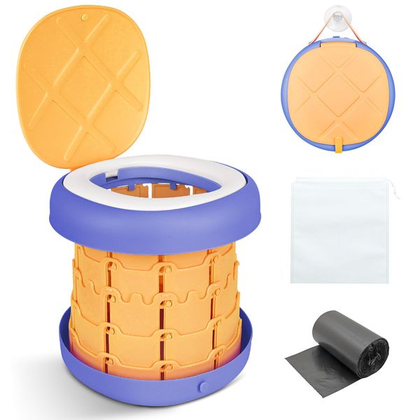 Foldable Portable Toilet - Adjustable Height Camping Potty for Travel