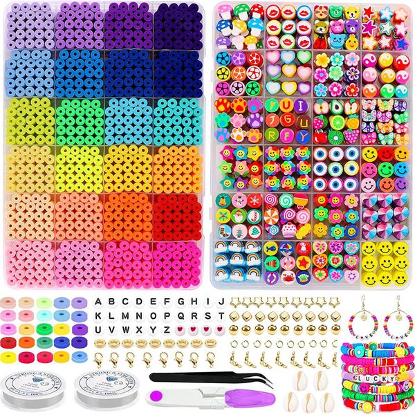 Clay Beads Making Kit,48 Types DIY Flat Preppy Beads for Jewelry Making