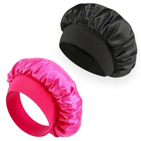 SilkyCare Beauty Satin Women Hair Bonnet Sleeping Cap Set With Elastic