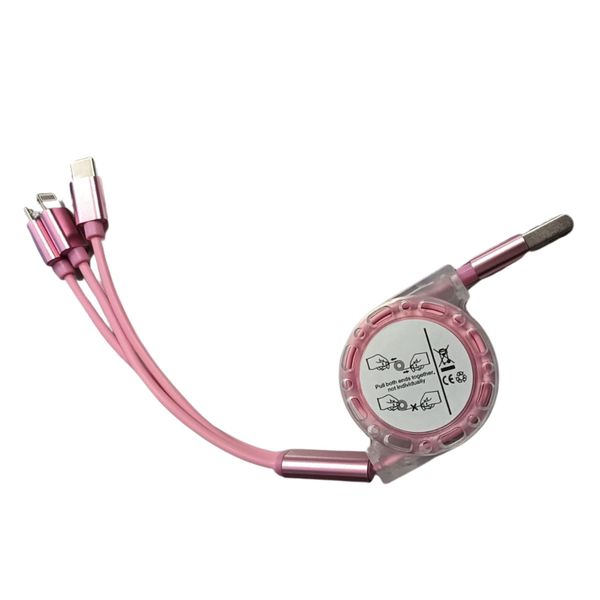 Digital Nomad-Retractable 3 in 1 Charging Cable - Pink