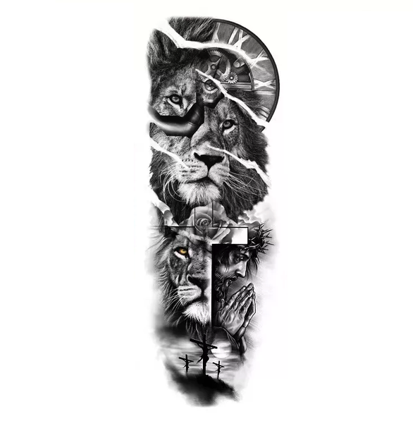 POU Full Arm Temporary Tattoo Sleeve - The Mighty Lion