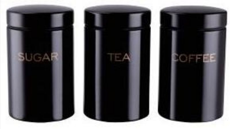 Canister Set 3 Piece Metallic Tea/Coffee/Sugar Kitchen Essentials