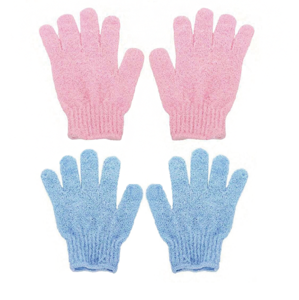 2 Pairs Bath and Shower Exfoliating Body Scrubber Gloves-Blue And Pink
