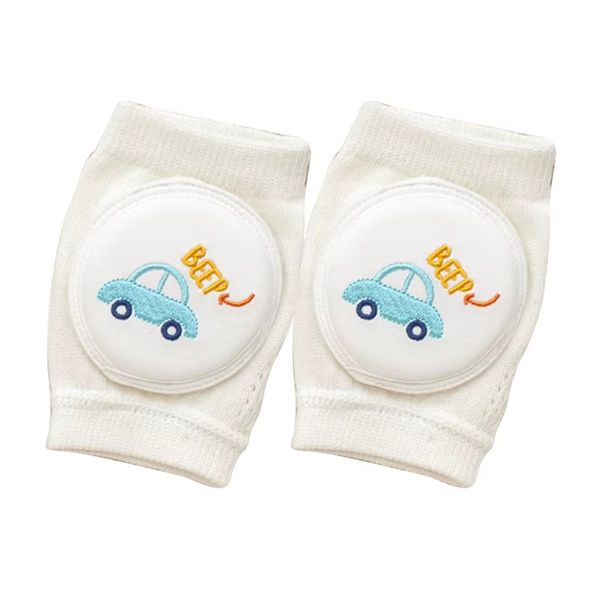 Car "Beep" Embroidered Anti-Slip Protective Baby Crawling Knee Pads - White