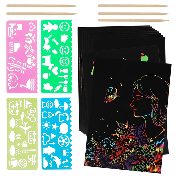 Rainbow Scratch Paper Art Set Scratch Papers Supplies Black Scratch