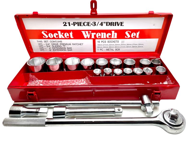Industrial Heavy Duty Socket Wrench Set 21 Piece 3/4" Drive