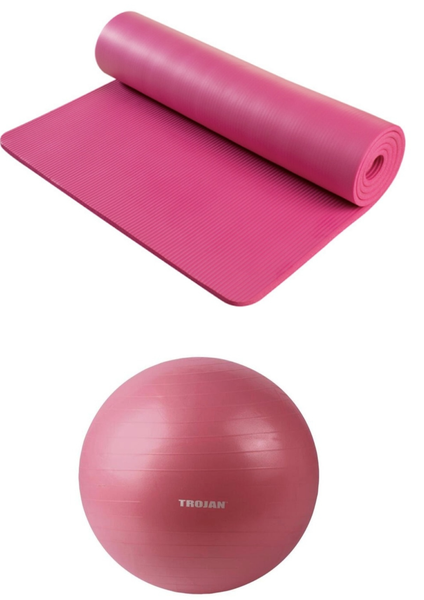 Trojan Deluxe Yoga Mat 10 mm &amp; Trojan 65cm Yoga /Pilates Exercise Body Ball