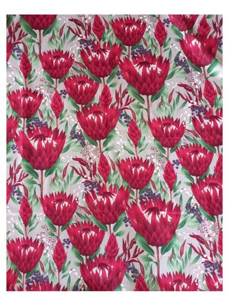Grey Tablecloth Red Proteas, Purple Berries, Leaves 6-8 Seater(145x250cm)