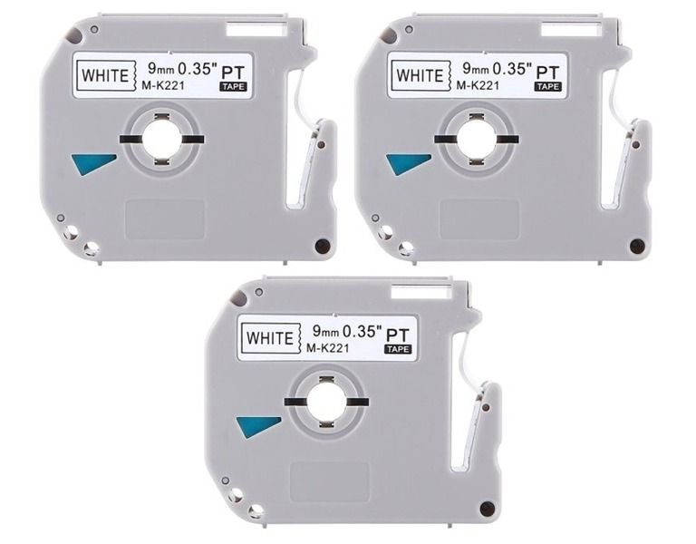 Compatible Brother M-K221 (9mm x 8m) Blk/White Label Tapes x 3