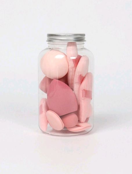 15-Piece Pink Makeup Sponge Set with Jar