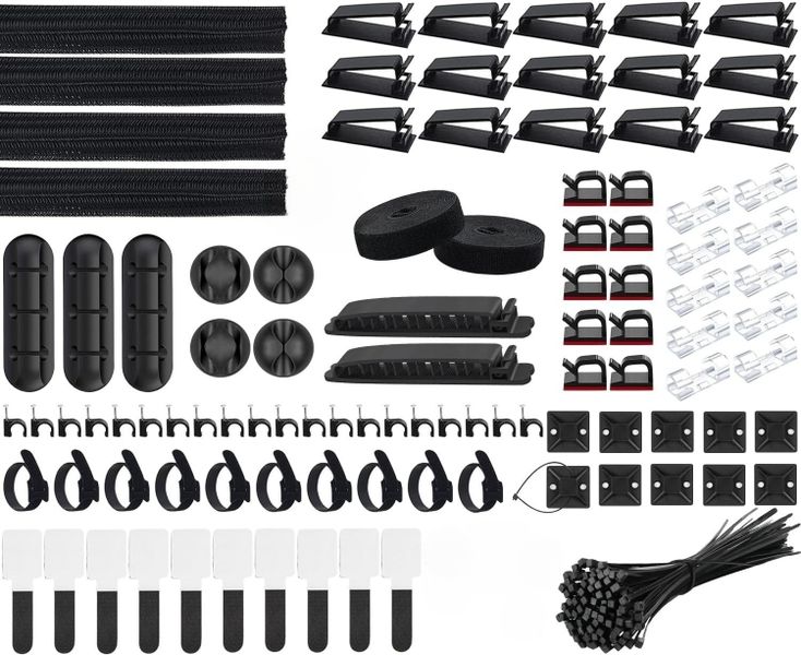 200PCS Cable Management Kit,4 Cable Sleeves,37 Cable Clips,7 Cable Holders