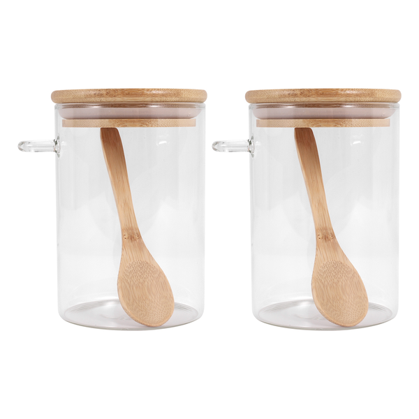 2Pcs Sugar Bowl With Bamboo Lid And Spoon Jar For Kitchen Storag