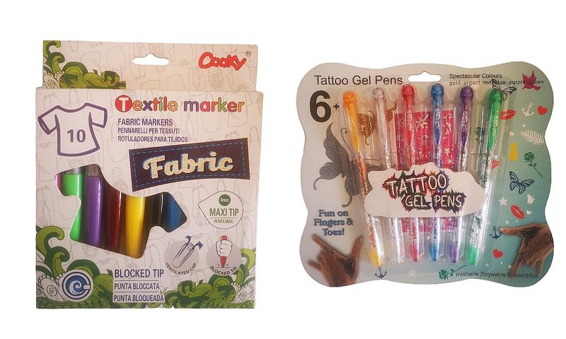 6 Tattoo Gel Pens &amp; 10 Textile Fabric Markers