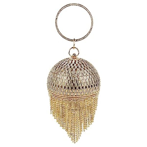 Women Round Ball Crystal Evening Clutch Wedding Party Purse