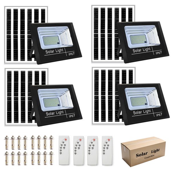 Cozéchic - 200W Solar LED Floodlight with Remote, 4 Pack Flood Lights IP66
