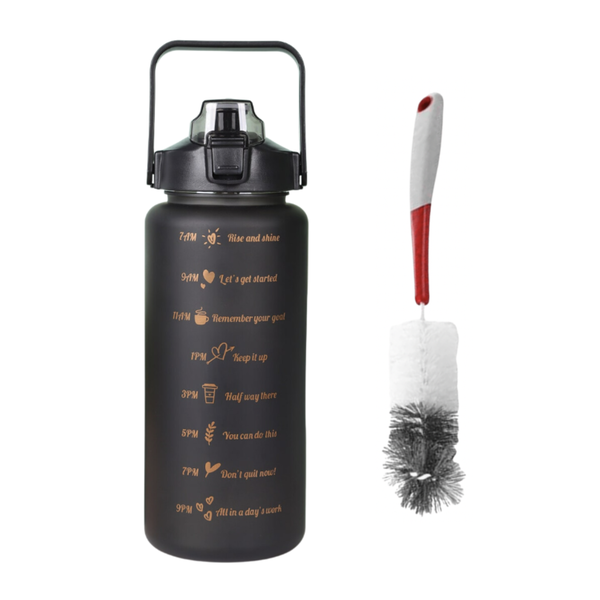 2L Motivational Water Bottle with Straw &amp; Bottle Brush Orange - 2 Pack