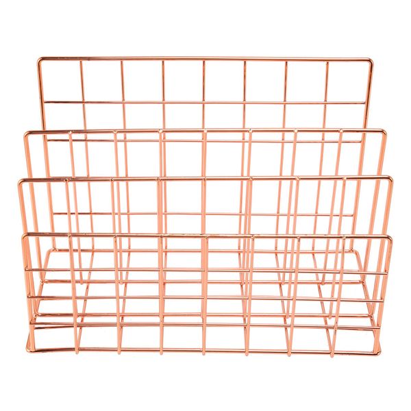 Desktop Mail Organizer 3-Slot Metal Wire Letter Organizer Rose Gold