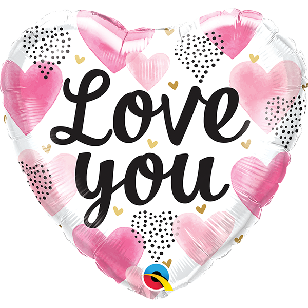 Qualatex 18 Inch Foil Love You Pink Watercolor Hearts Balloon