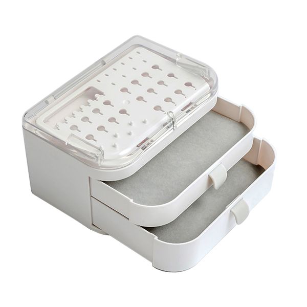 Dustproof 3-Layer Transparent Flip Cover Jewelry Earring Storage Box