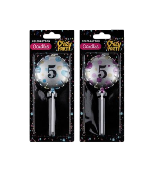 Crazy Party - Round Balloon Birthday Candle "5" x 2