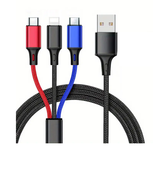 3 in 1 USB Tri-Colour Fast Charge Cable for Android &amp; Apple
