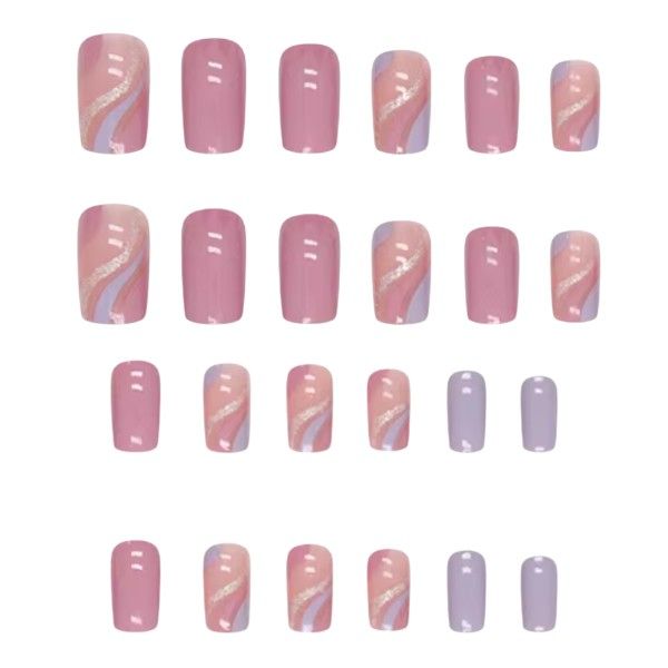 24 Piece Short Square Press-On Nails With Glitter Accents - Pink &amp; Purple