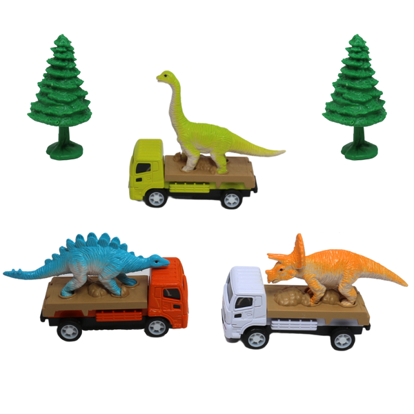 Mini Dinosaur Truck Pull Back &amp; Go Vehicle Toys for Kids (3 Different Dino)