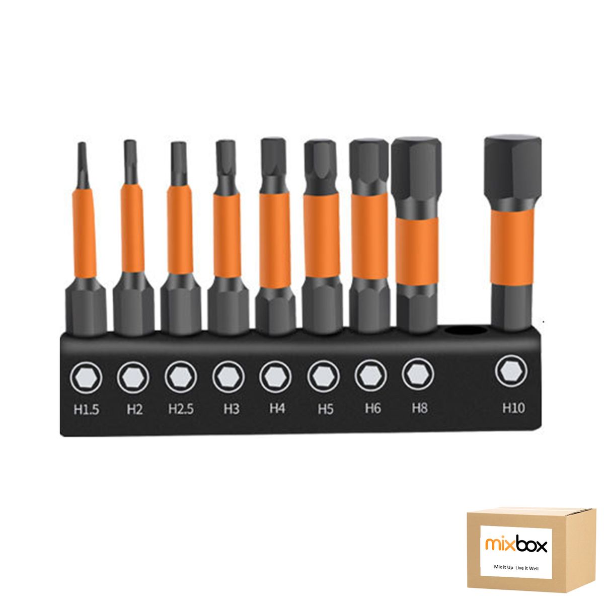 Mix Box 10 PCs Impact Hexs Bit Set, S2 Steel-5cm