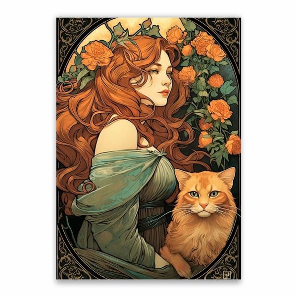 Woman And Cat Cartoon Poster - A1