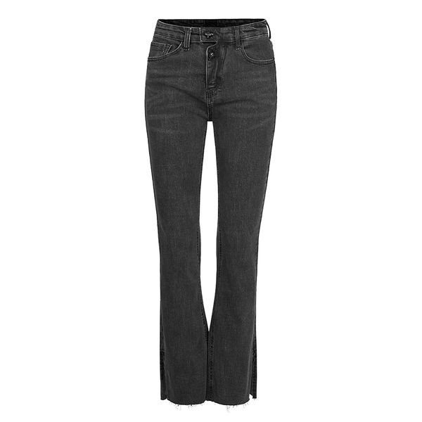 Punk Rave Women Black Cotton Slim Flare Leg Pants