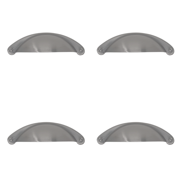 Decor Handles - Satin Nickel Cup Handle with Fake Screws (Pack of 4)