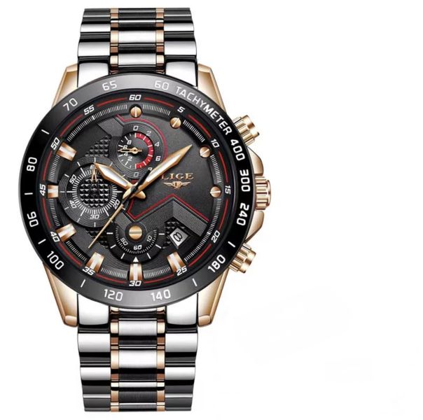 LIGE Mens 2020 Stainless Steel Chronograph Quartz Watch
