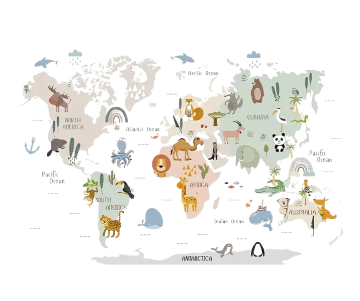 Animal World Map Wall Decal Art