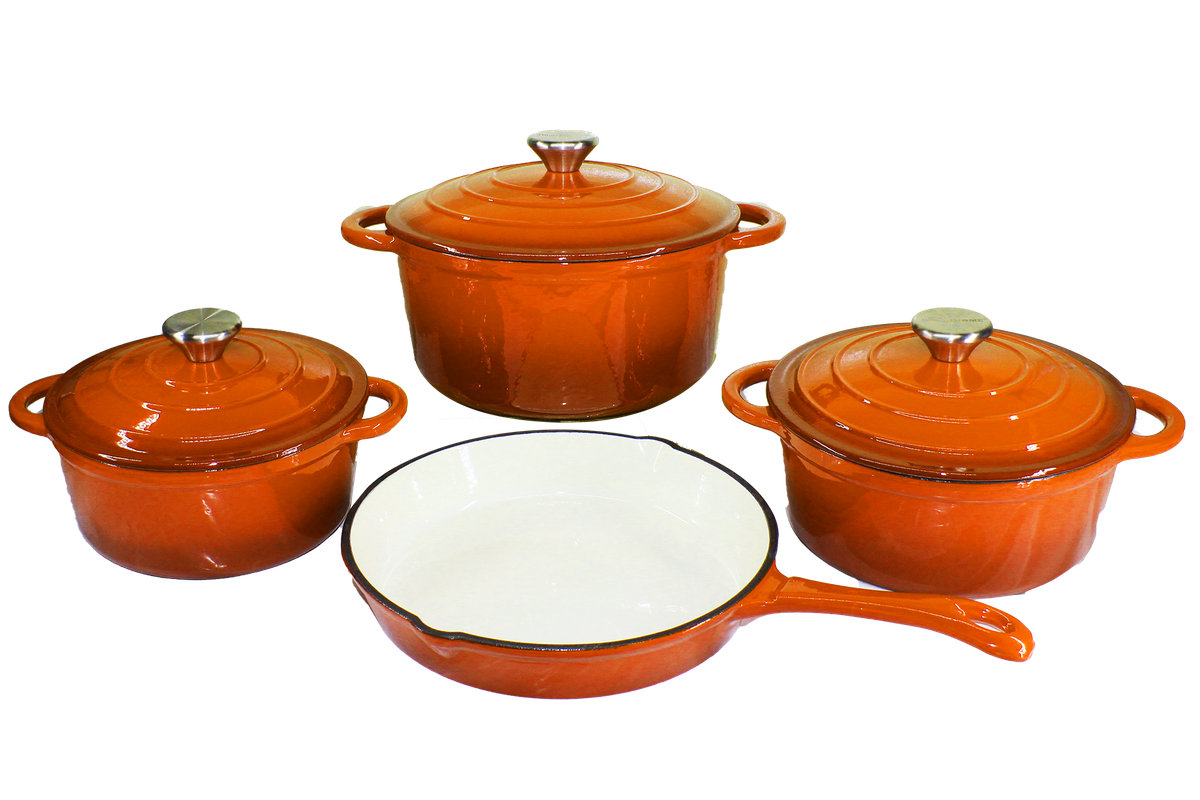 Authentic 7 Piece Orange Cast Iron Cookware Set Shop Today. Get it Tomorrow!